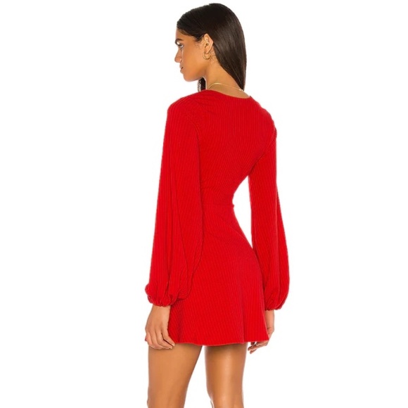 Tularosa Ryland Dress by Revolve, Long Sleeve, V-Neck, Cherry Red, Small - Picture 4 of 5